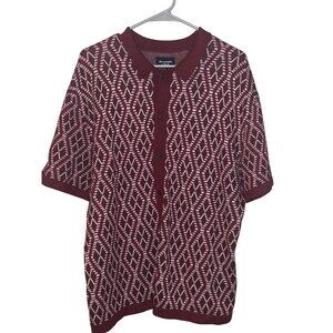 Abercrombie & Fitch XL Diamond Knit Button Shirt Burgundy‎ Rockabilly 90s Style